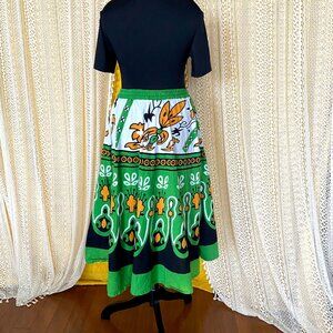 Green and Gold Boho Gypsy Floral Maxi Circle Skirt Size L